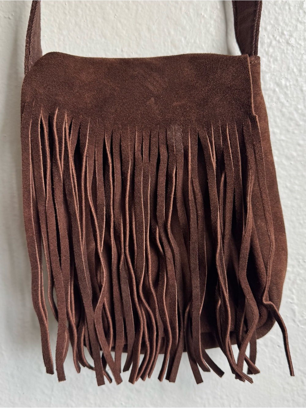 Espirit Suede/Leather Feel Crossbody Purse Fringe Brown Boho Hippie Festival